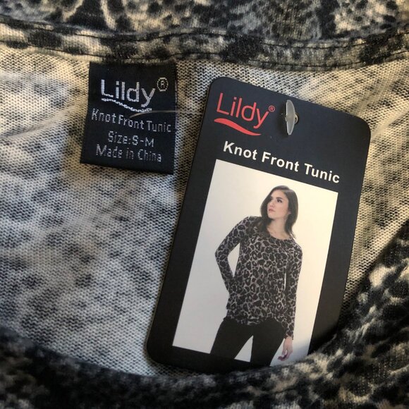 Lildy Knot Front Knot Tunic Womens Size Small Medium Snake Print Long Sleeve NEW - Picture 6 of 9
